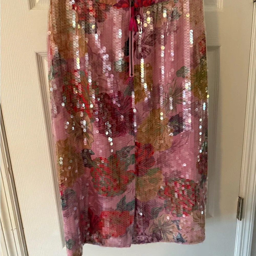 Pink Anthropologie Floral Sequin Pencil Skirt - Picture 4 of 4